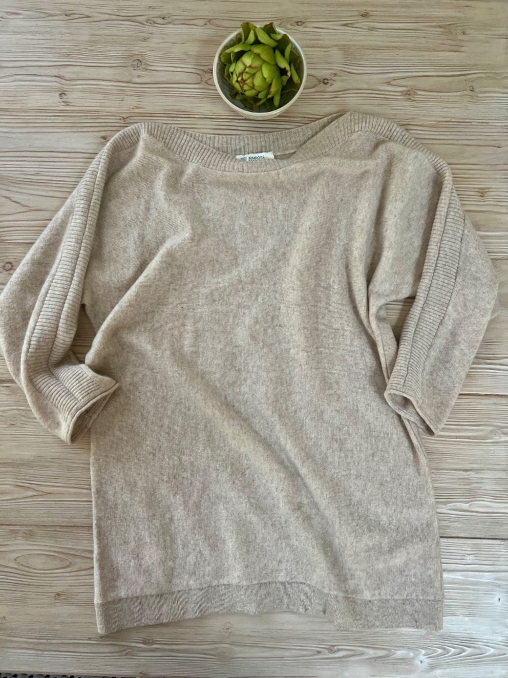 Kinross Cashmere Oatmeal boat Neck Sweater Women’s Large 100% Cashmere - Picture 7 of 9